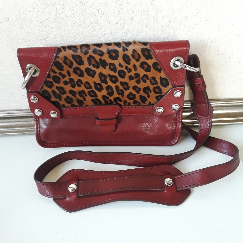 Oryany Red Leopard Crossbody Leather Bag